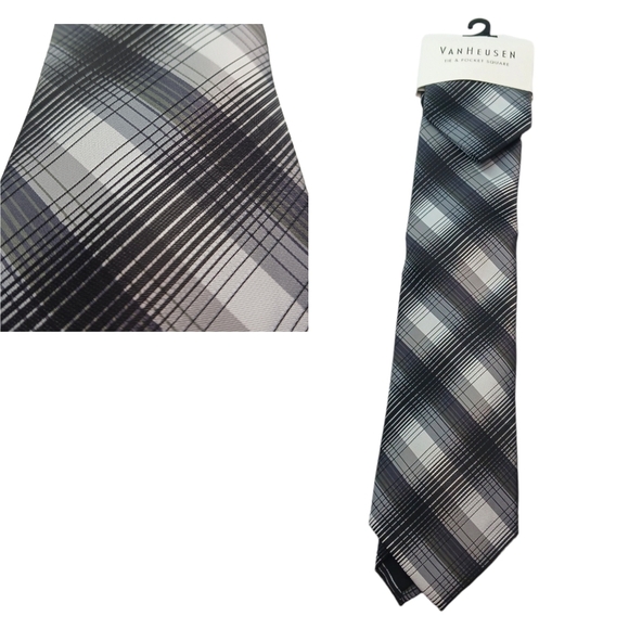 Van Heusen Mens Tie & Pocket Square Gray Black  NWT Business Formal - Picture 1 of 4